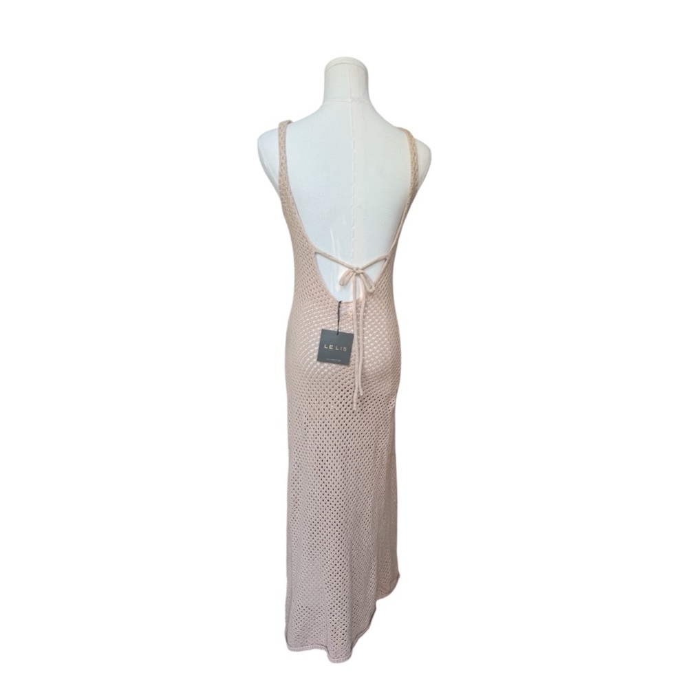 Le Lis Nude Beige Crochet Knit Maxi Dress Open Back Resort Vacation Cover Up NWT